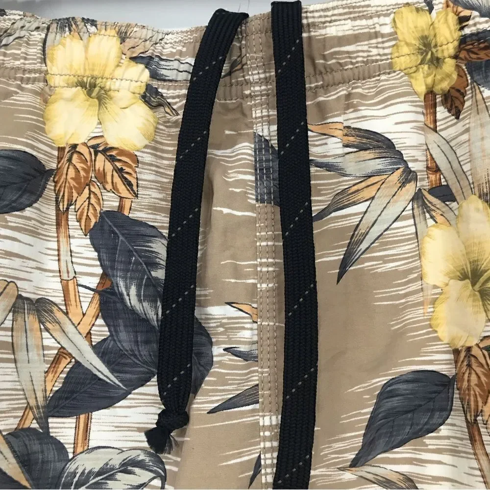 Tommy Bahama Tan Tropical Print Swim Trunks